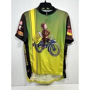 Primal Wear Curious George Cycling Jersey Men’s Sz L 3/4 Zip Biking Rear Pockets